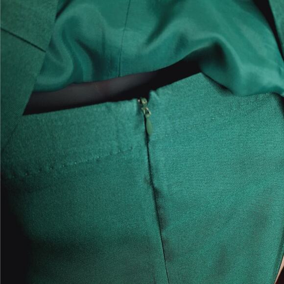 Vintage Albert Nipon Skirt Suit Wool Silk 8 Emerald Green Jackie O Classic 60s - Picture 15 of 16
